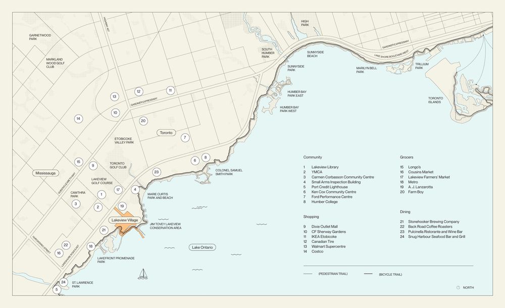 Neighbourhood amenity map around Lakeview Village, Mississauga