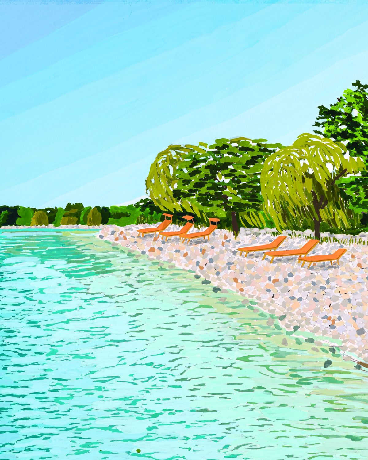Painted illustration of the Lake Ontario shoreline at Lakeview Village